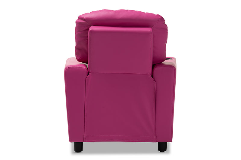 Baxton Studio Evonka Modern and Contemporary Magenta Pink Faux Leather Kids Recliner Chair