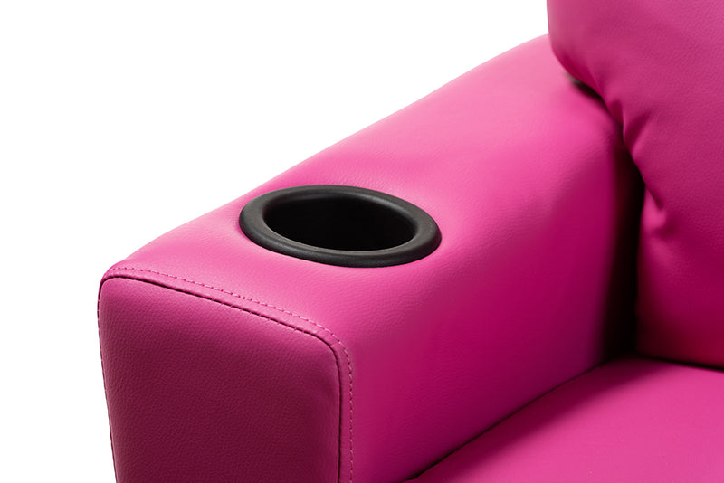Baxton Studio Evonka Modern and Contemporary Magenta Pink Faux Leather Kids Recliner Chair