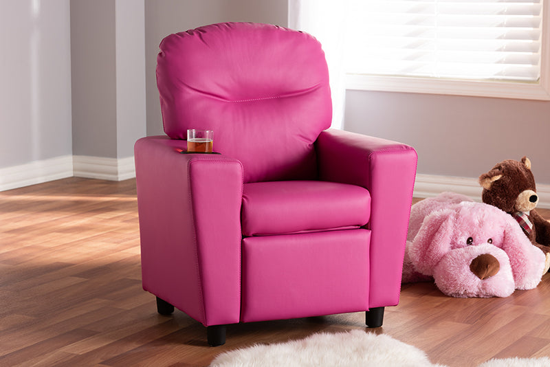 Baxton Studio Evonka Modern and Contemporary Magenta Pink Faux Leather Kids Recliner Chair