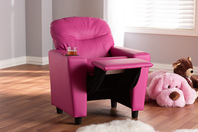 Baxton Studio Evonka Modern and Contemporary Magenta Pink Faux Leather Kids Recliner Chair