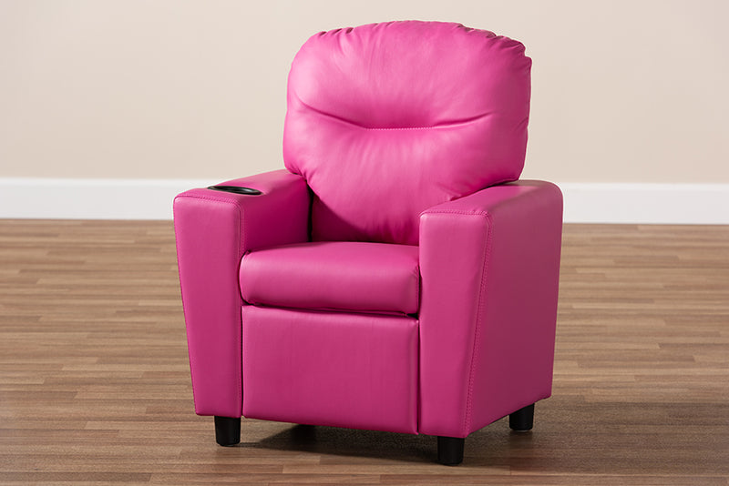 Baxton Studio Evonka Modern and Contemporary Magenta Pink Faux Leather Kids Recliner Chair