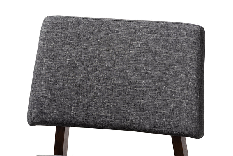 Baxton Studio Colton Mid-Century Modern Dark Gray Fabric Upholstered and Walnut-Finished Wood Bar Stool Set of 2