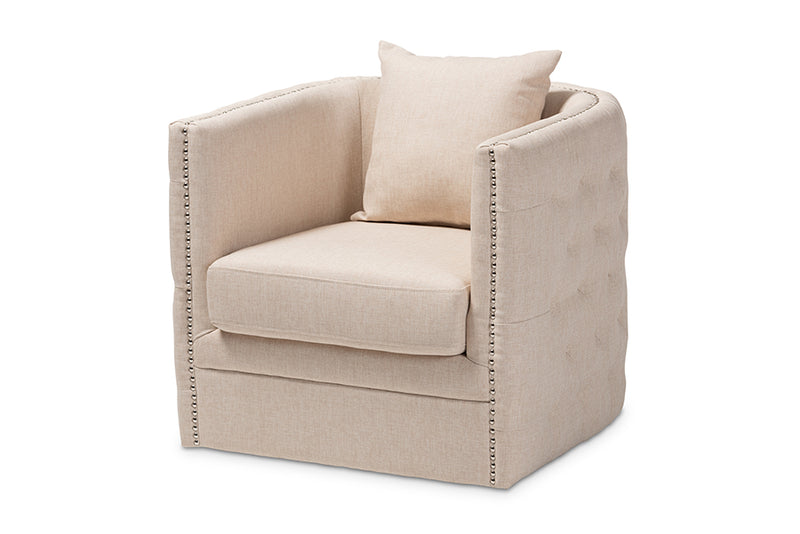Baxton Studio Micah Modern and Contemporary Beige Fabric Upholstered Tufted Swivel Chair