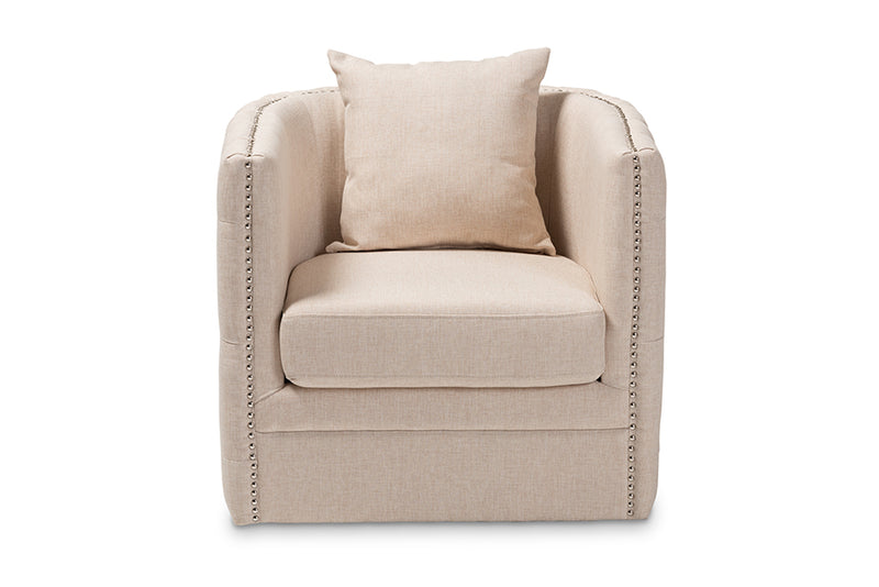 Baxton Studio Micah Modern and Contemporary Beige Fabric Upholstered Tufted Swivel Chair