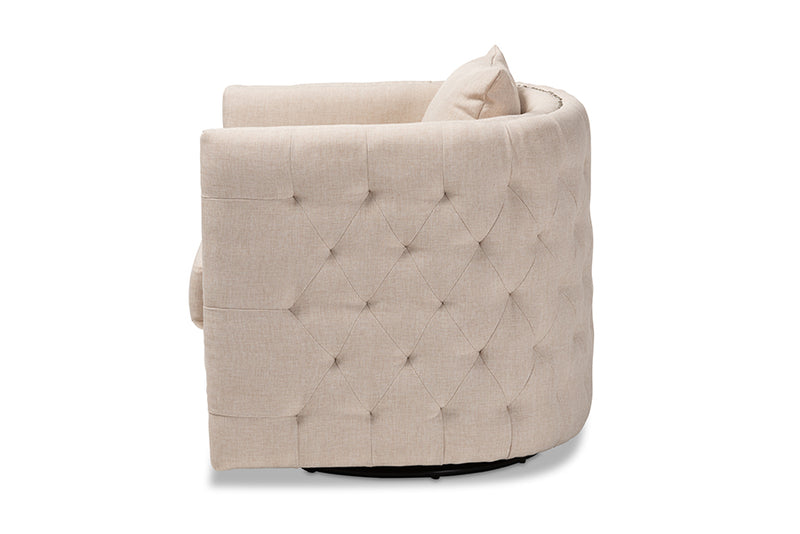 Baxton Studio Micah Modern and Contemporary Beige Fabric Upholstered Tufted Swivel Chair