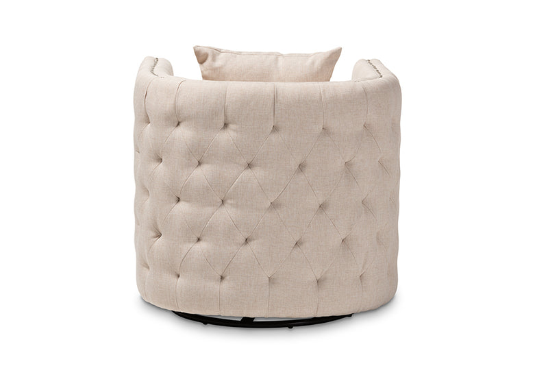 Baxton Studio Micah Modern and Contemporary Beige Fabric Upholstered Tufted Swivel Chair