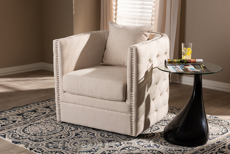 Baxton Studio Micah Modern and Contemporary Beige Fabric Upholstered Tufted Swivel Chair