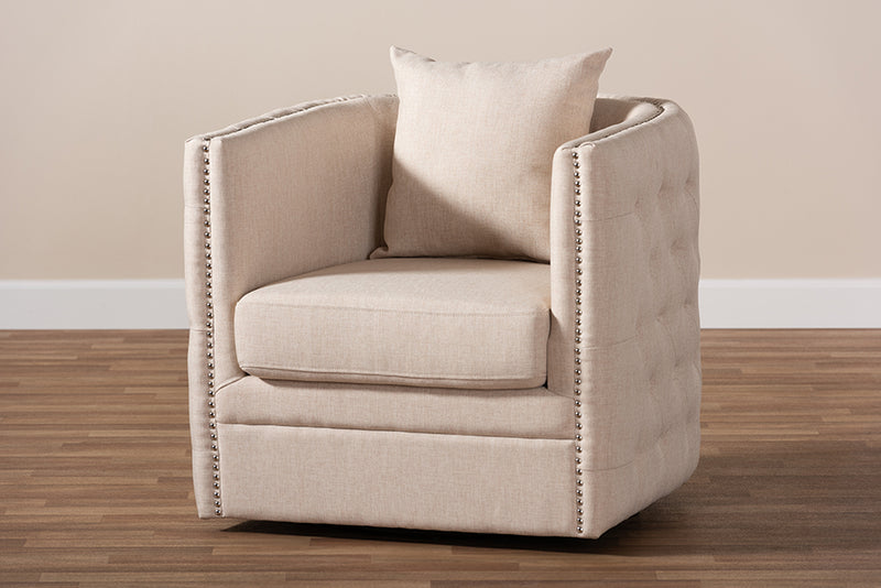 Baxton Studio Micah Modern and Contemporary Beige Fabric Upholstered Tufted Swivel Chair