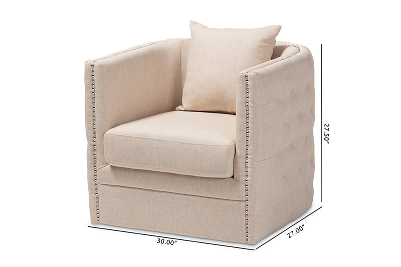 Baxton Studio Micah Modern and Contemporary Beige Fabric Upholstered Tufted Swivel Chair