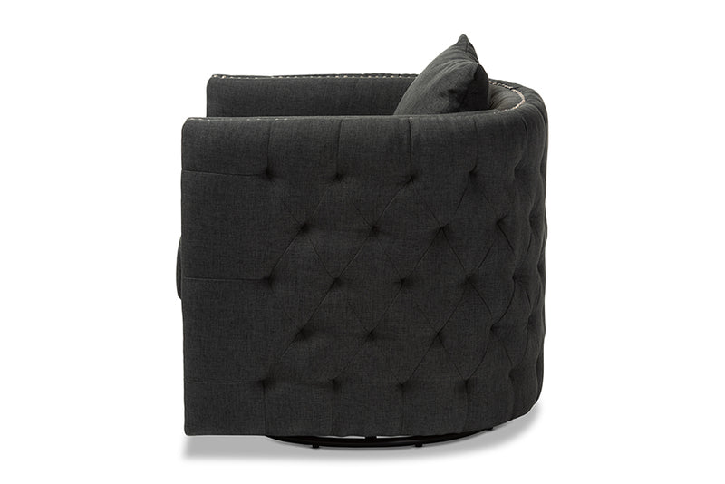 Baxton Studio Micah Modern and Contemporary Grey Fabric Upholstered Tufted Swivel Chair
