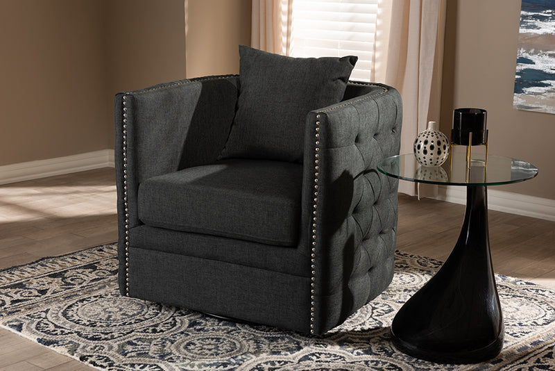 Baxton Studio Micah Modern and Contemporary Grey Fabric Upholstered Tufted Swivel Chair
