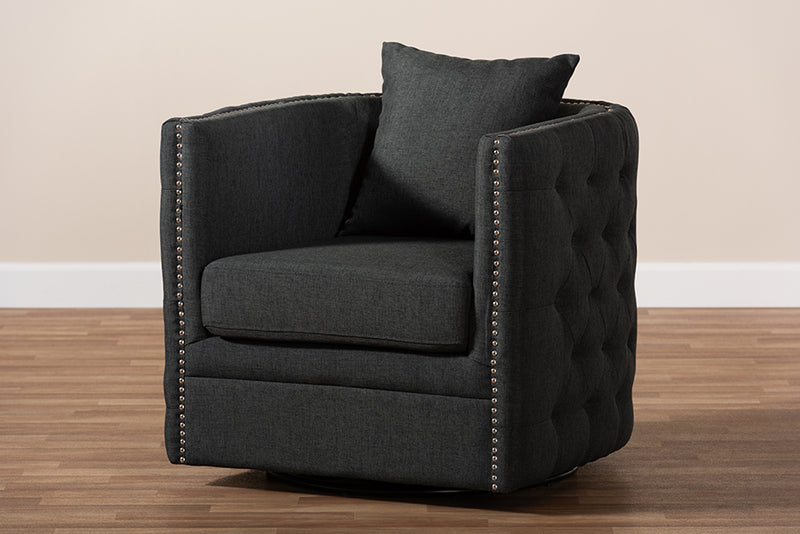 Baxton Studio Micah Modern and Contemporary Grey Fabric Upholstered Tufted Swivel Chair