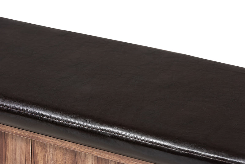 Baxton Studio Valina Modern and Contemporary Dark Brown Faux Leather Upholstered 2-Door Wood Shoe Storage Bench with Screen Inserts