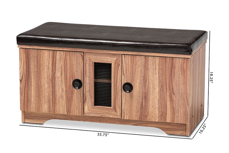 Baxton Studio Valina Modern and Contemporary Dark Brown Faux Leather Upholstered 2-Door Wood Shoe Storage Bench
