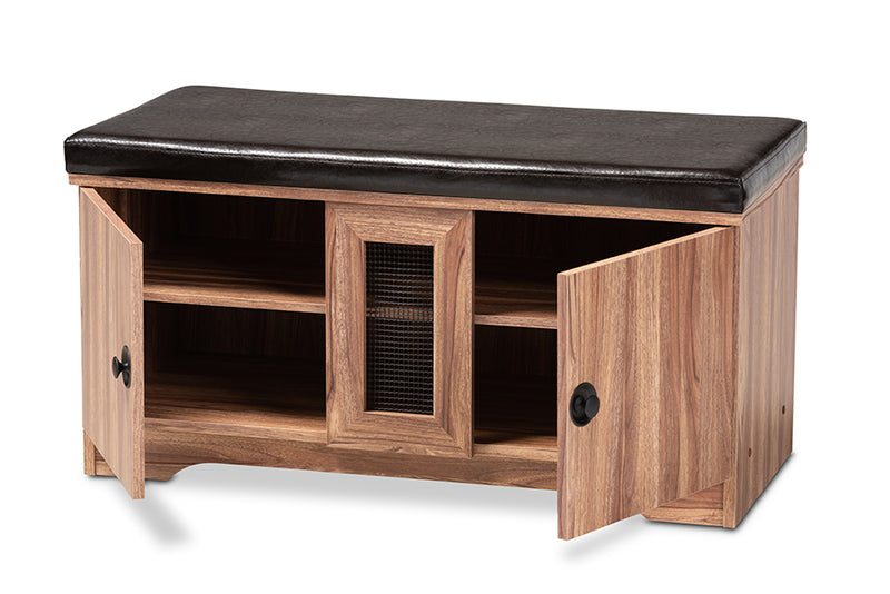 Baxton Studio Valina Modern and Contemporary Dark Brown Faux Leather Upholstered 2-Door Wood Shoe Storage Bench