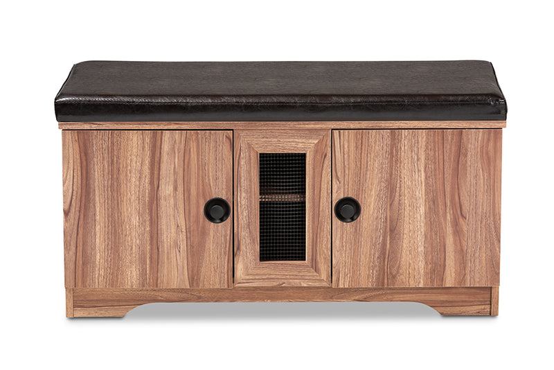 Baxton Studio Valina Modern and Contemporary Dark Brown Faux Leather Upholstered 2-Door Wood Shoe Storage Bench