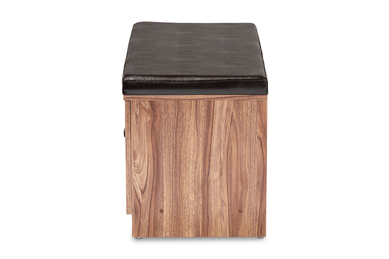 Baxton Studio Valina Modern and Contemporary Dark Brown Faux Leather Upholstered 2-Door Wood Shoe Storage Bench