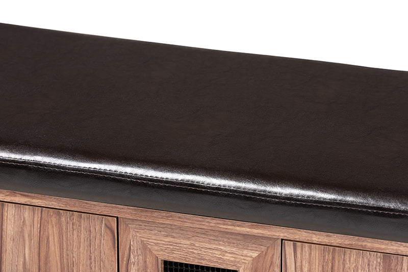 Baxton Studio Valina Modern and Contemporary Dark Brown Faux Leather Upholstered 2-Door Wood Shoe Storage Bench