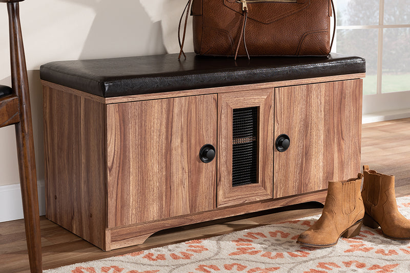 Baxton Studio Valina Modern and Contemporary Dark Brown Faux Leather Upholstered 2-Door Wood Shoe Storage Bench