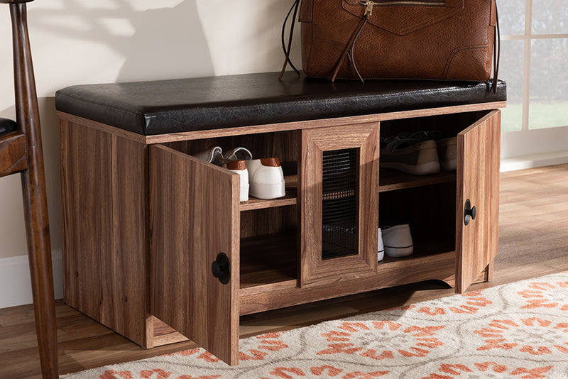 Baxton Studio Valina Modern and Contemporary Dark Brown Faux Leather Upholstered 2-Door Wood Shoe Storage Bench