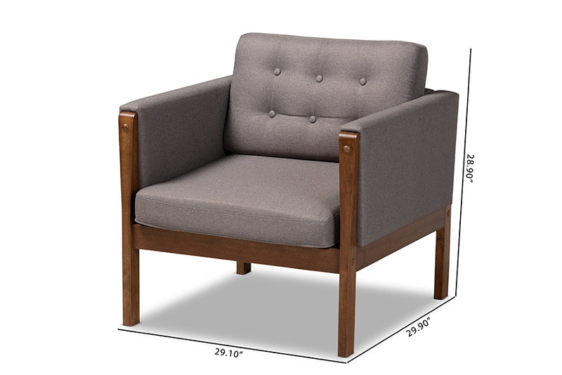 Baxton Studio Lenne Mid-Century Modern Grey Fabric Upholstered Walnut Finished Armchair