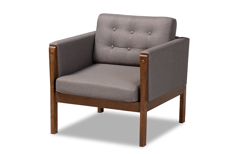 Baxton Studio Lenne Mid-Century Modern Grey Fabric Upholstered Walnut Finished Armchair