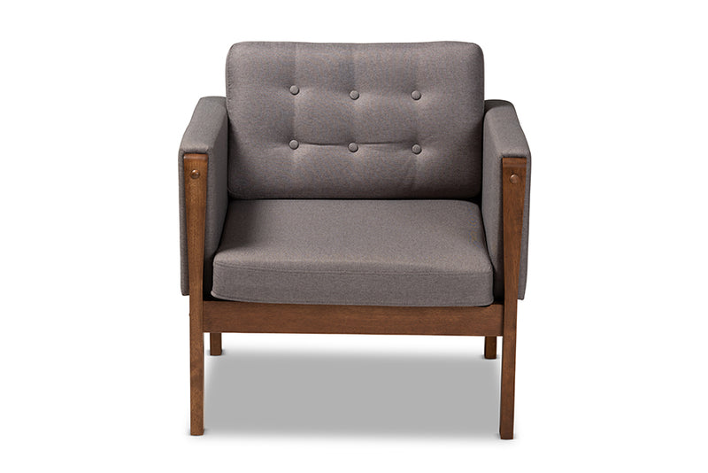 Baxton Studio Lenne Mid-Century Modern Grey Fabric Upholstered Walnut Finished Armchair