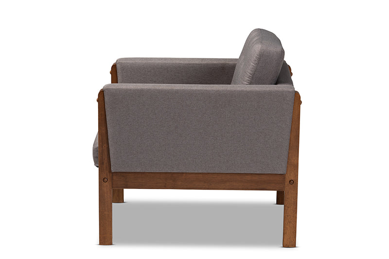 Baxton Studio Lenne Mid-Century Modern Grey Fabric Upholstered Walnut Finished Armchair