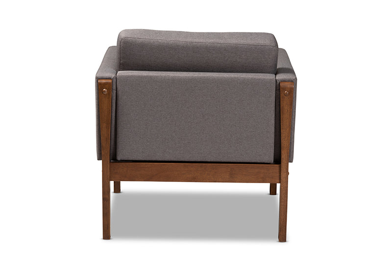 Baxton Studio Lenne Mid-Century Modern Grey Fabric Upholstered Walnut Finished Armchair