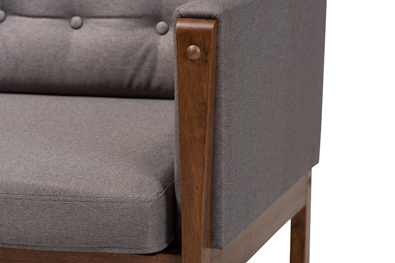 Baxton Studio Lenne Mid-Century Modern Grey Fabric Upholstered Walnut Finished Armchair