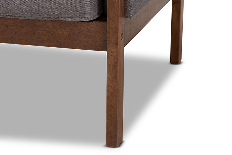 Baxton Studio Lenne Mid-Century Modern Grey Fabric Upholstered Walnut Finished Armchair