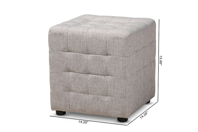 Baxton Studio Elladio Modern and Contemporary Greyish Beige Fabric Upholstered Tufted Cube Ottoman Set of 2