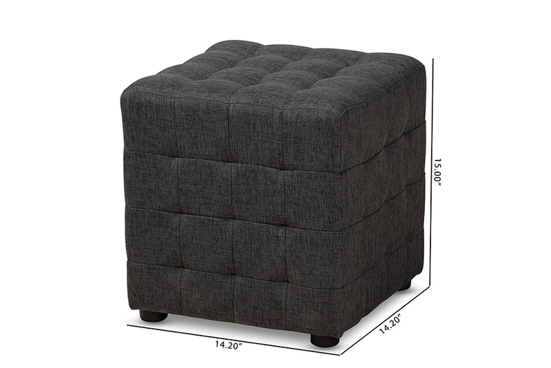 Baxton Studio Elladio Modern and Contemporary Dark Grey Fabric Upholstered Tufted Cube Ottoman Set of 2