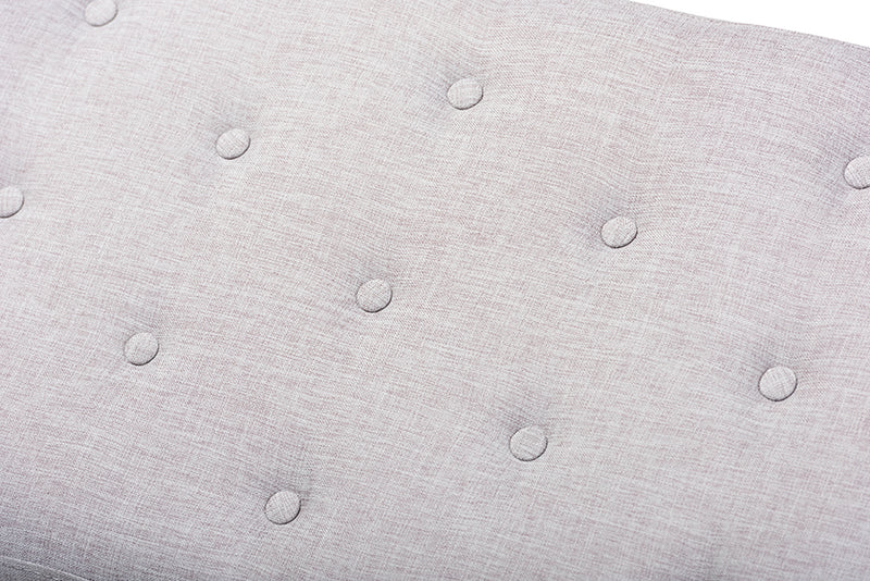 Baxton Studio Linus Mid-Century Modern Greyish Beige Fabric Upholstered and Button Tufted Wood Bench