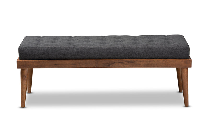 Baxton Studio Linus Mid-Century Modern Dark Grey Fabric Upholstered and Button Tufted Wood Bench