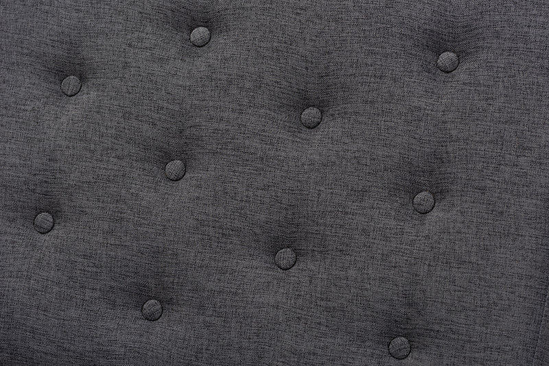 Baxton Studio Linus Mid-Century Modern Dark Grey Fabric Upholstered and Button Tufted Wood Bench