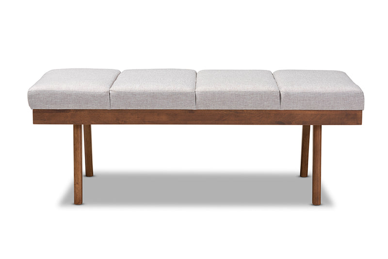 Baxton Studio Larisa Mid-Century Modern Grayish Beige Fabric Upholstered Wood Bench