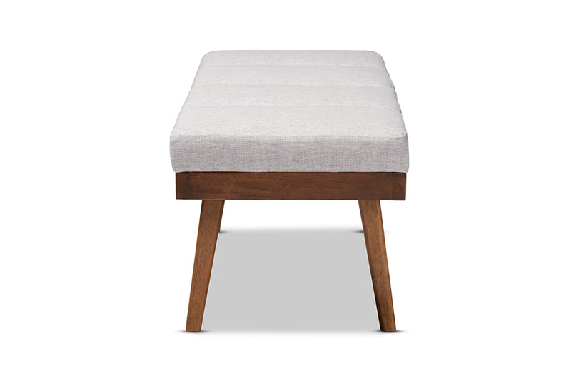 Baxton Studio Larisa Mid-Century Modern Grayish Beige Fabric Upholstered Wood Bench