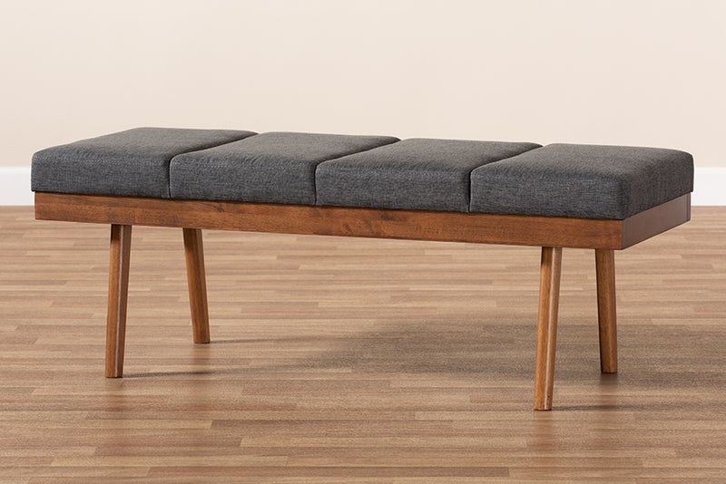 Baxton Studio Larisa Mid-Century Modern Charcoal Fabric Upholstered Wood Bench