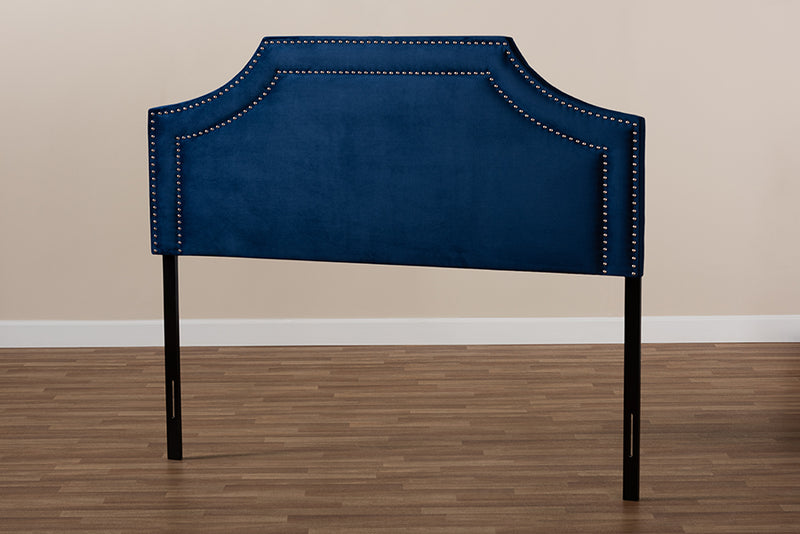 Baxton Studio Avignon Modern and Contemporary Navy Blue Velvet Fabric Upholstered Queen Size Headboard