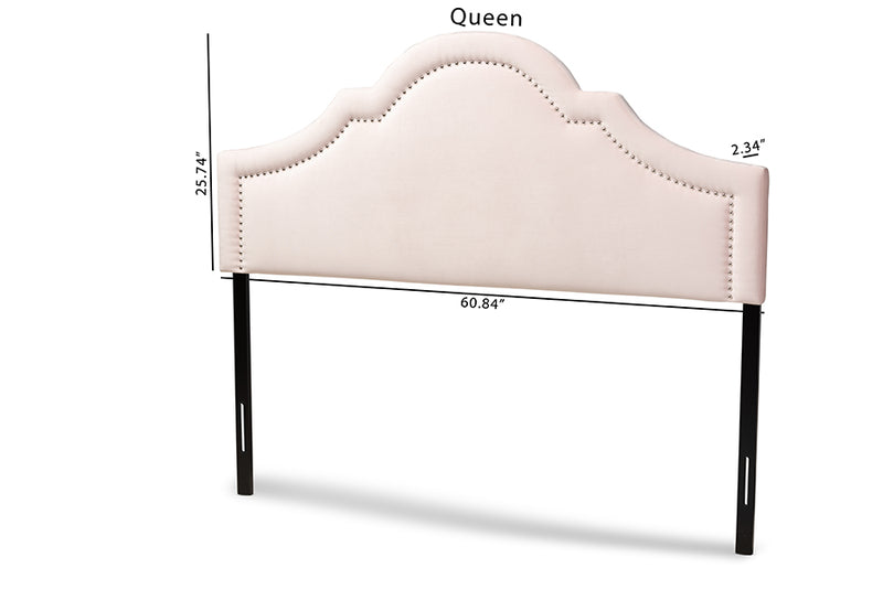 Baxton Studio Rita Modern and Contemporary Light Pink Velvet Fabric Upholstered Queen Size Headboard
