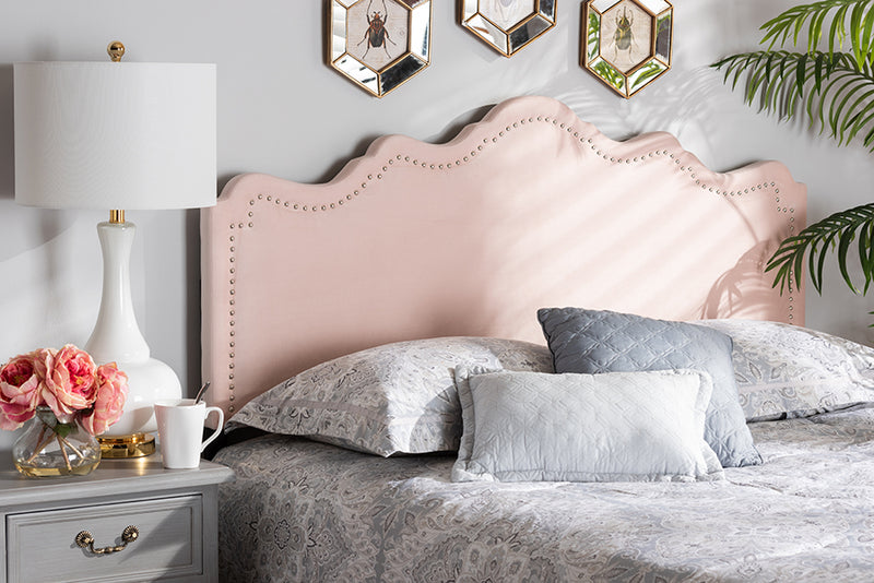 Baxton Studio Nadeen Modern and Contemporary Light Pink Velvet Fabric Upholstered Queen Size Headboard