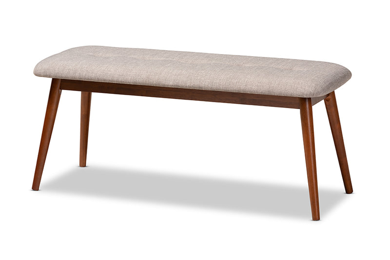 Baxton Studio Flora II Mid-Century Modern Light Grey Fabric Upholstered Medium Oak Finished Wood Dining Bench