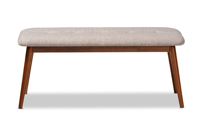 Baxton Studio Flora II Mid-Century Modern Light Grey Fabric Upholstered Medium Oak Finished Wood Dining Bench