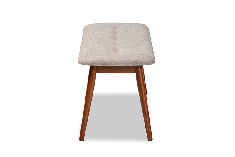 Baxton Studio Flora II Mid-Century Modern Light Grey Fabric Upholstered Medium Oak Finished Wood Dining Bench
