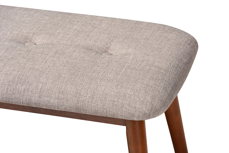 Baxton Studio Flora II Mid-Century Modern Light Grey Fabric Upholstered Medium Oak Finished Wood Dining Bench