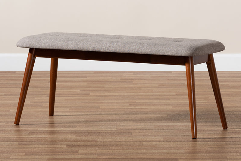 Baxton Studio Flora II Mid-Century Modern Light Grey Fabric Upholstered Medium Oak Finished Wood Dining Bench