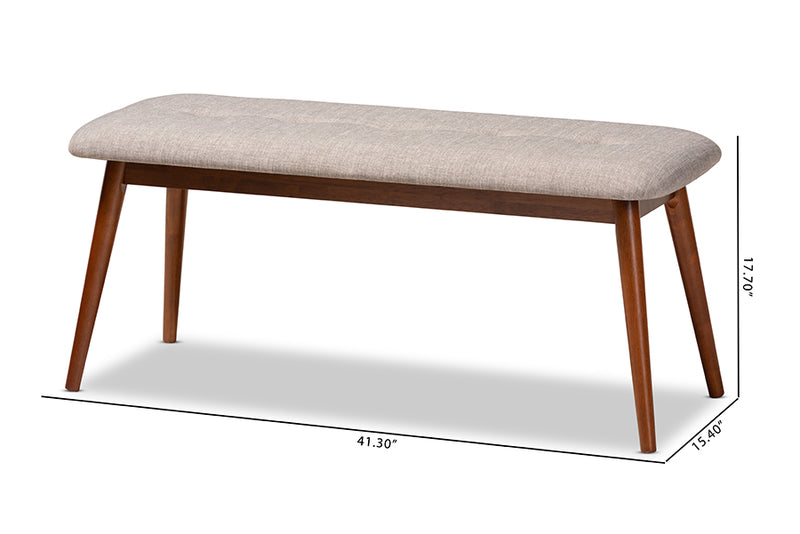Baxton Studio Flora II Mid-Century Modern Light Grey Fabric Upholstered Medium Oak Finished Wood Dining Bench