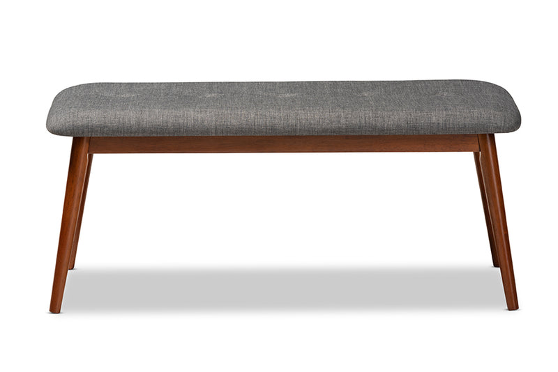 Baxton Studio Flora II Mid-Century Modern Dark Grey Fabric Upholstered Medium Oak Finished Wood Dining Bench