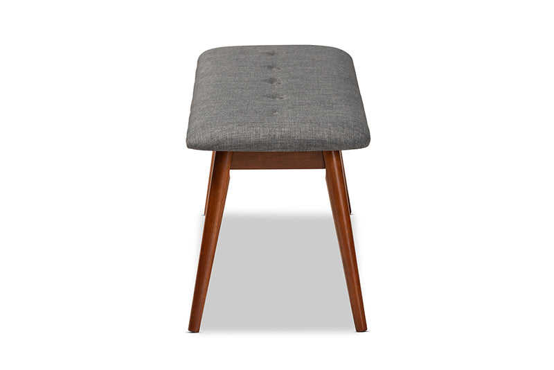 Baxton Studio Flora II Mid-Century Modern Dark Grey Fabric Upholstered Medium Oak Finished Wood Dining Bench
